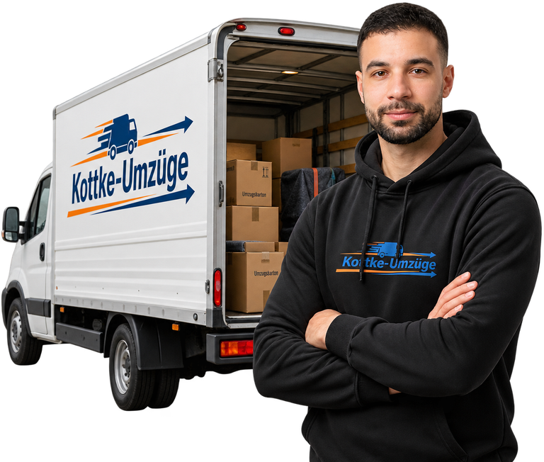 Dario Kottke vor dem Umzugstransporter von Kottke-Umzüge